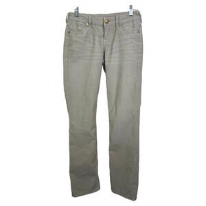 True Religion Women Sz 27 Corduroy Pants Straight Leg Jean Cut Tan Beige Cotton